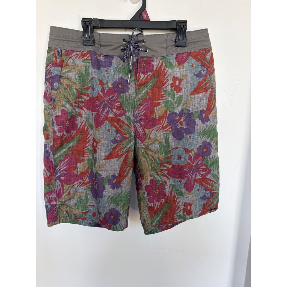 Vans Deck Siders Mens 28 Board Shorts Gray Floral Tropical Hibiscus Swim Trunks